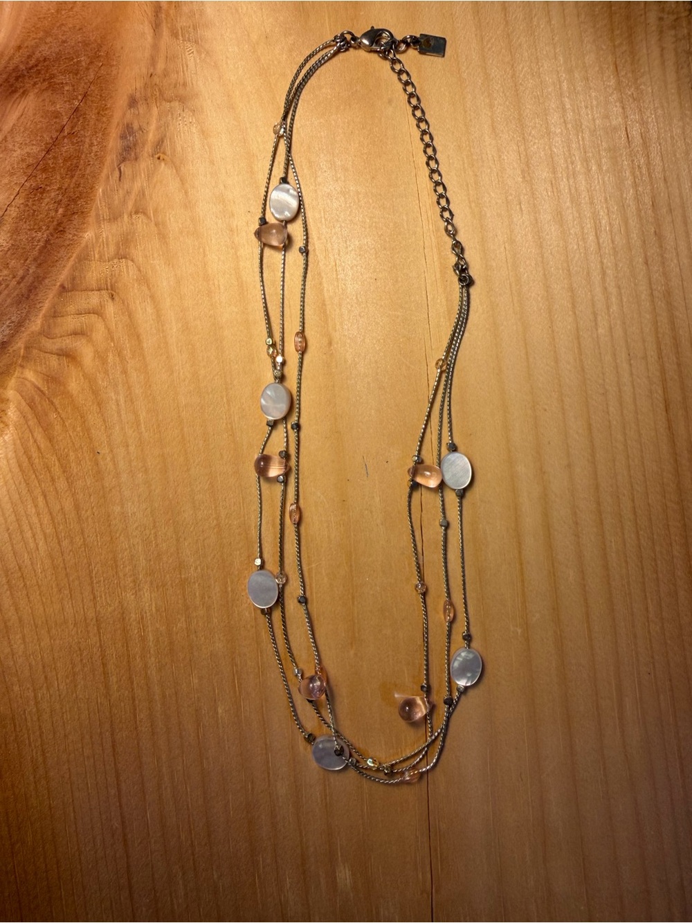 Vintage Anne Klein Rose Gold Multi-Strand Necklace with Pink and Pearl Accents